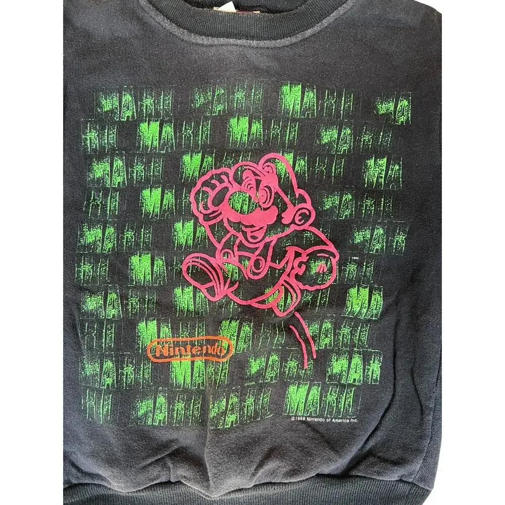 1989 RARE Nintendo of Ameria Super Mario Kids Boy Neon Graphic Sweatshirt Sz 6